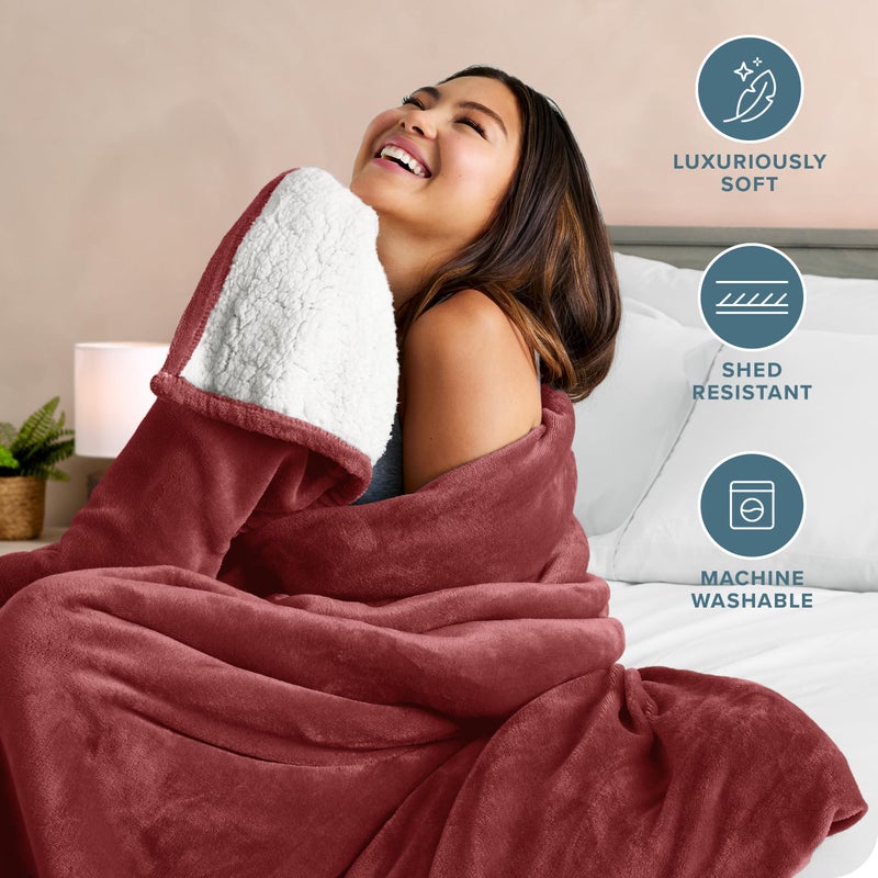 Bare Home Sherpa Fleece Blanket - Full/Queen Size - Blanket for Bed, Sofa, and Couch - Warm & Lightweight - Fluffy & Soft - Reversible (Full/Queen, Rosewood) - Image 2